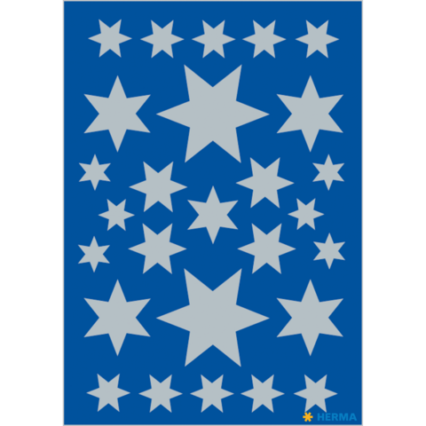 Ein blauer Hintergrund mit verschiedenen grauen Sternen in unterschiedlichen Größen und Anordnungen.