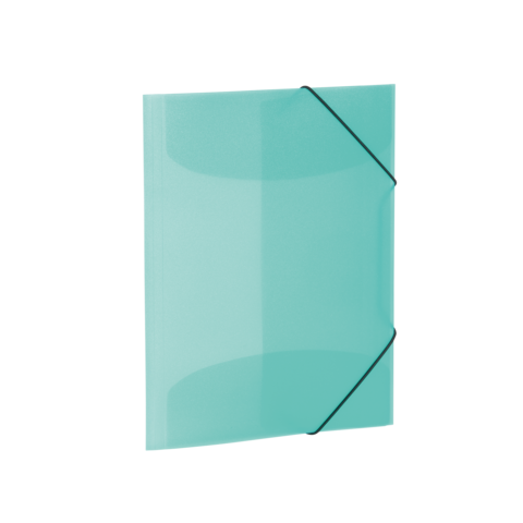 Türkisfarbener Ordner mit Gummibandverschluss, der Dokumente sicher aufbewahrt.