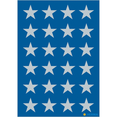 Ein Muster aus grauen Sternen auf blauem Hintergrund, angeordnet in mehreren Reihen und Spalten.