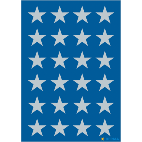 Ein Muster aus grauen Sternen auf blauem Hintergrund, angeordnet in mehreren Reihen und Spalten.