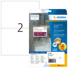 Etikettenpackung von HERMA mit strapazierfähigen Etiketten, Größe 210 x 148 mm, enthält 50 Stück.