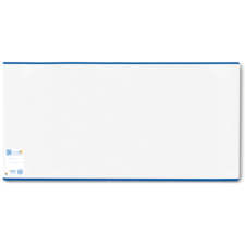 Ein leeres, weißes Whiteboard mit blauen Kanten, bereit für Notizen oder Zeichnungen.