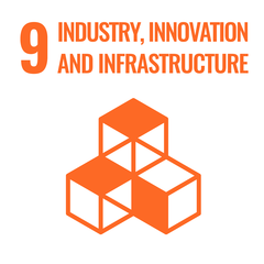 Symbol for Goal 9 of the UN Sustainable Development Goals: Industry, Innovation, and Infrastructure, represented by orange geometric shapes.