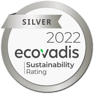 Silver Medal for Sustainability 2022 from EcoVadis, featuring the logo and the rating 'Sustainability Rating.