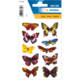 Bunte Schmetterlingsaufkleber in verschiedenen Designs und Farben, angeordnet in zwei Reihen auf einem weißen Hintergrund.