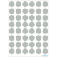 Graue runde Aufkleber auf einem weißen Blatt, gleichmäßig in einem Raster angeordnet.