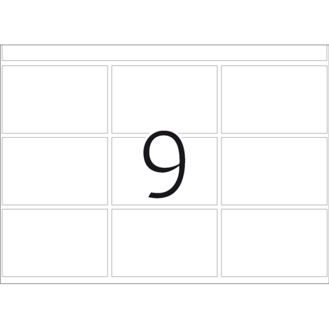 Eine große, schwarze Zahl 9 in der Mitte eines leeren, rechteckigen Rasters mit mehreren Feldern.