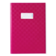 Rosa Heft mit einem strukturierten Muster und einem weißen Etikett auf der Vorderseite, das Platz für eine Beschriftung bietet.