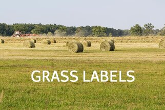 Grass Labels - Meadow with Hay Bales, English Text