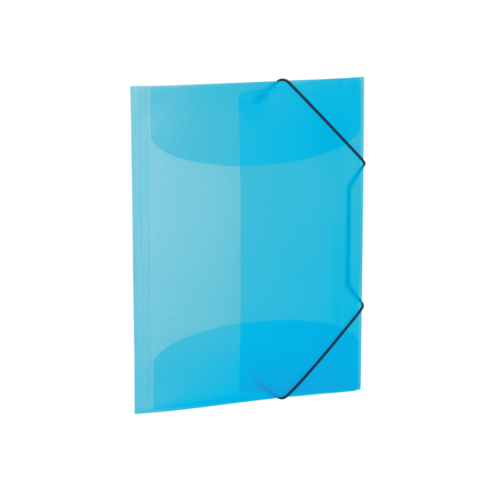 Blauer Ordner mit elastischem Verschluss, geeignet zur Aufbewahrung von Dokumenten oder Unterlagen.