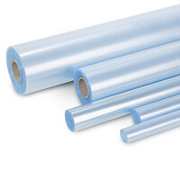 Transparent book covers in various sizes side by side.