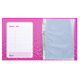 A pink binder with a blank label field for class, year, and name, along with a clear pocket for documents.