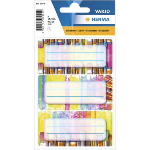 Bunte Etiketten mit leeren Zeilen zum Beschriften, verpackt in einer transparenten Hülle. Ideal für Organisation und Beschriftung.