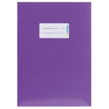 Lila Klarsichthülle mit einem weißen Etikett zum Beschriften.