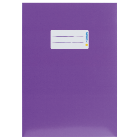Lila Klarsichthülle mit einem weißen Etikett zum Beschriften.