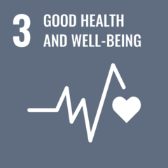 Symbol of good health and well-being, represented by a heartbeat and a heart symbol, with the number 3.