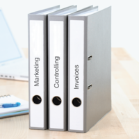 Binders labeled with printed binder labels