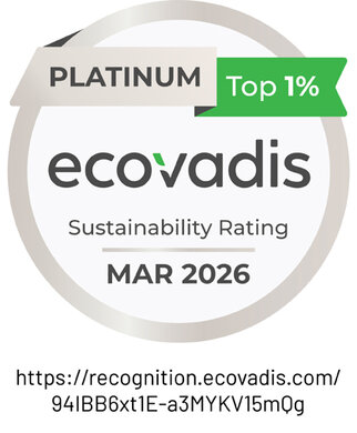 Platinum Award from EcoVadis for sustainability, top 1%, valid until March 2026.