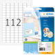 Etikettenpackung mit 112 Etiketten, inklusive Beispieletikett "MR. SUNNY" und Hinweis auf kostenlose Software zur Erstellung von Etiketten.
