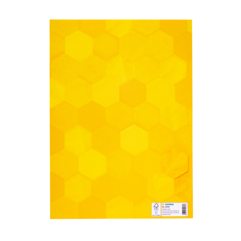 Gelbe Mappe mit einem Muster aus sechseckigen Waben in verschiedenen Schattierungen.