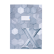 Graue Heftumschlag mit hexagonalen Mustern und einer großen, hervorgehobenen Zahl "X" in der Mitte. Ein Etikett für Beschriftungen ist vorhanden.