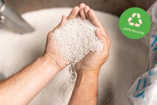 Hands with PE recyclate, for HERMA PE film labels (pure material recycling)