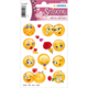 Bunte Aufkleber mit verschiedenen Emojis, Herzen und Blumen, die Gefühle wie Liebe und Freude darstellen.