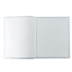 Ein offenes, leeres Buch mit weißen Seiten, das auf einer neutralen Oberfläche liegt.