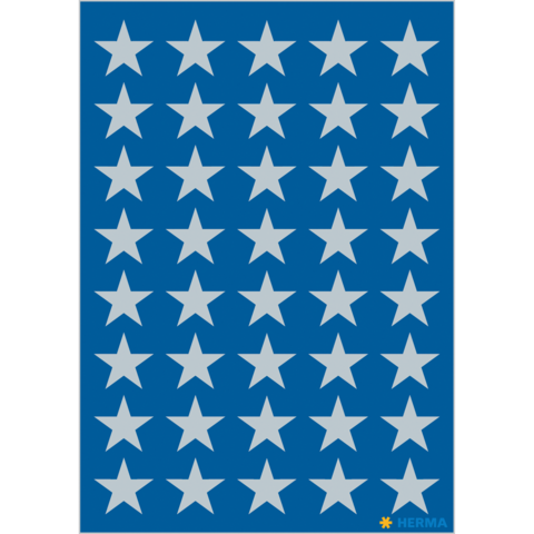 Ein Muster aus grauen Sternen auf blauem Hintergrund, gleichmäßig angeordnet in mehreren Reihen und Spalten.