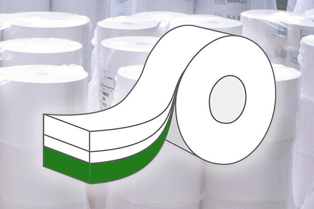 The translation of "Haftmaterial Rolle Unterlagenmaterial" is "Adhesive Material Roll Backing Material.