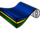 A roll of colorful paper in blue, yellow, and green, partially unrolled, with a white cardboard tube at one end.