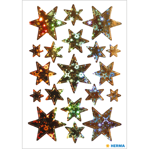 Bunte, glitzernde Sterne in verschiedenen Größen, angeordnet auf einem weißen Hintergrund. Ideal für Dekoration oder Bastelprojekte.