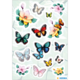 Colorful stickers featuring various butterflies and flowers in different colors and designs.