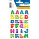 Bunte Buchstabenaufkleber in verschiedenen Farben und mit Gesichtsausdrücken, angeordnet in einem Raster. Ideal für Beschriftungen und kreative Projekte.