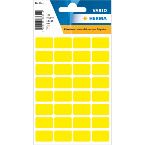Gelbe Etiketten auf einem Bogen, 160 Stück, Größe 12 x 18 mm, verpackt unter der Marke Herma.