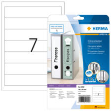 Ordneretiketten von Herma, Packung mit 175 Etiketten, geeignet für Beschriftungen von Aktenordnern, inklusive Softwarehinweis.