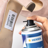 Label on shoe that is sprayed with label remover.