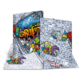 Bunte Graffiti-Kunst auf einer Mauer, die verschiedene Figuren und Designs zeigt, darunter Engel und farbenfrohe Muster.