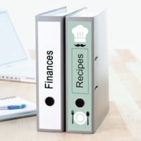 Binders labeled with printed binder labels