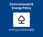Environmental and energy policy with a symbol of a tree and the text 'Act Sustainably.