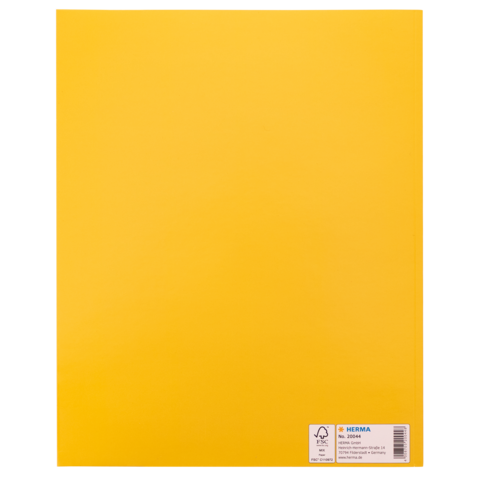 Gelbes Ordnersystem mit einem Aufkleber, der die Marke HERMA und die Produktnummer 2000 zeigt.