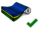 Colorful, rolled paper with blue, yellow, and green stripes, next to it a green checkmark.