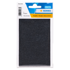 Filzgleiter in schwarzer Farbe, verpackt in einer transparenten Blisterverpackung. Maße: 75 x 115 mm.