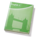 Grünes Buch mit dem Titel "English 1" und einer Silhouette der Tower Bridge im Hintergrund.