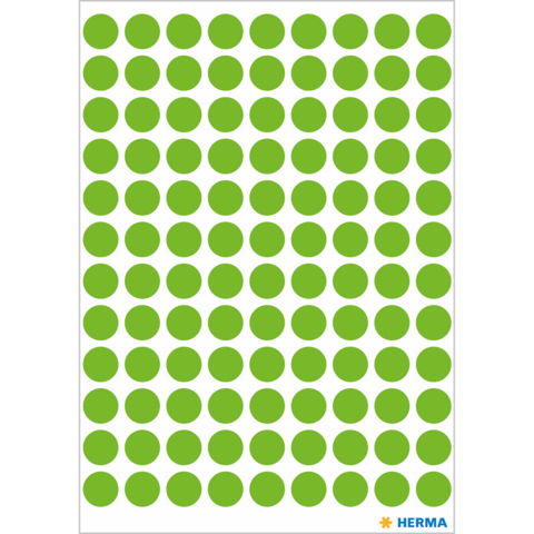 Grüne runde Aufkleber in gleichmäßiger Anordnung auf einem weißen Hintergrund.