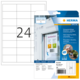 Ein Paket mit ablösbaren Etiketten von Herma, mit einer großen Zahl "24" und Informationen zur Verwendung und Software.