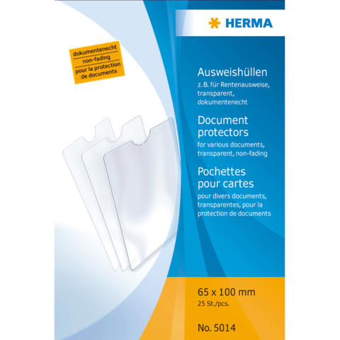 Dokumentenschutzhüllen, transparent, für Ausweise und Dokumente, 65 x 100 mm, 25 Stück, von der Marke HERMA.