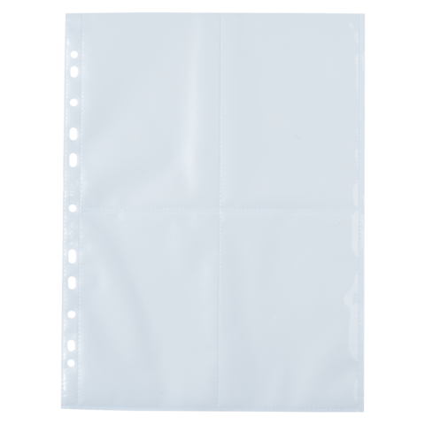 Leere, transparente Kunststoffhülle mit mehreren Löchern zur Ablage in einem Ordner.