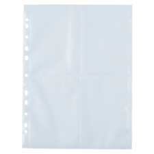 Leere, transparente Kunststoffhülle mit mehreren Löchern zur Ablage in einem Ordner.