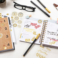 Application image: Creative stickers glued in a notebook.